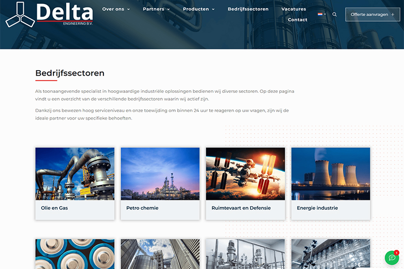 Delta Engineering Website Screenshot Bedrijfssectoren