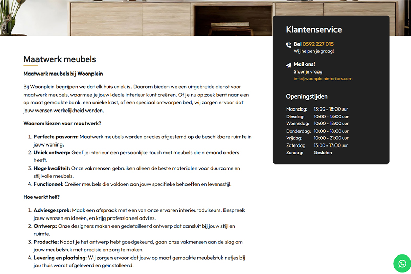 Woonplein Website Screenshot Maatwerk Meubels