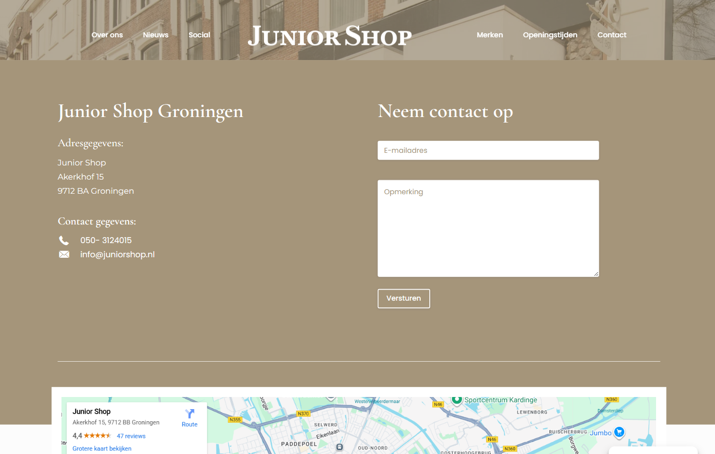 Junior Shop Website Screenshot 2