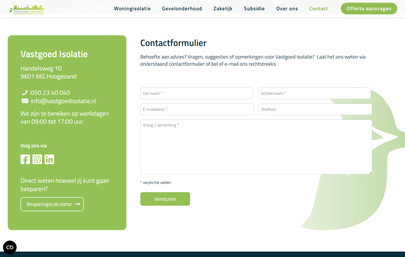 Vastgoed Isolatie Website Screenshot 1